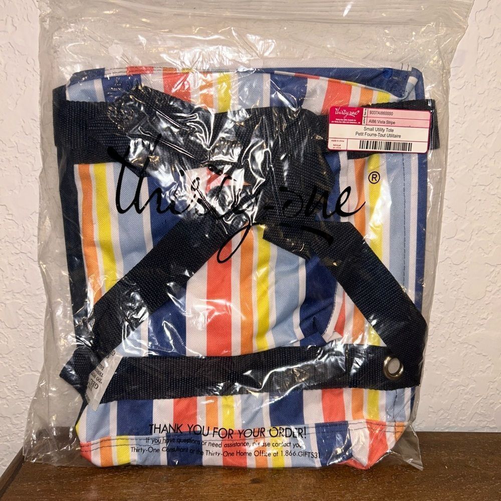 New, Thirty-One Vista Stripe Small Utility Tote Bag